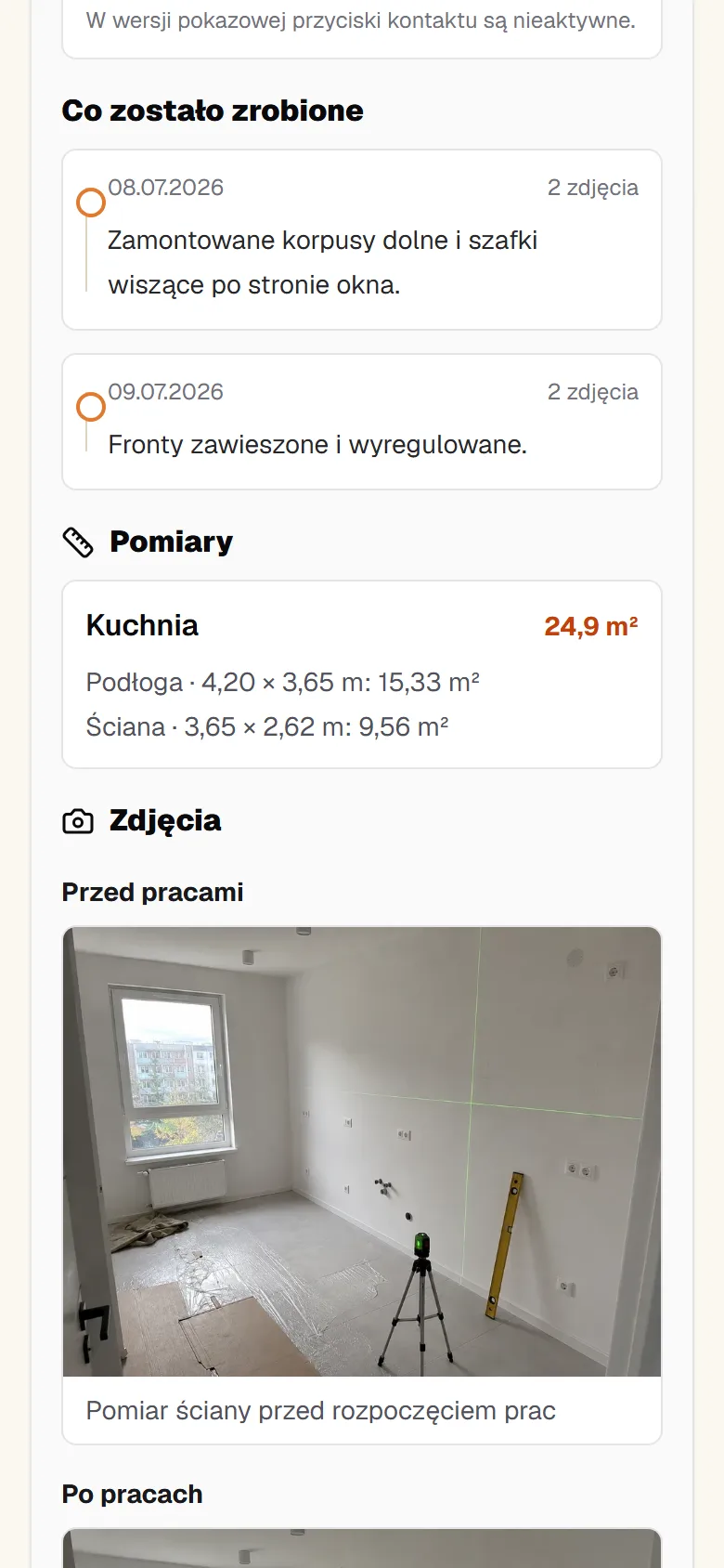 Raport klienta: co zostało zrobione, pomiary i zdjęcia z realizacji